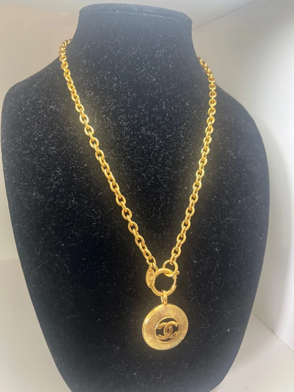 CHANEL 24kgp Chain Necklace with Round CC Medallion